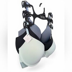 Nicole Miller Women's Intimates (3)Bra Set 36C- Black/Smokey blue/Blue gray.